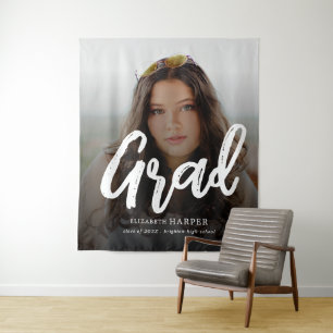 Modern Grad Brush Script Photo Graduation Tapestry