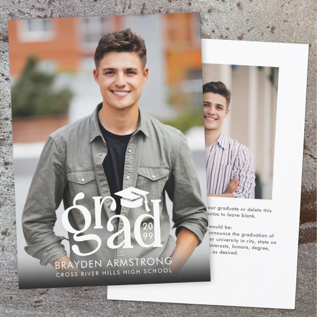 Modern GRAD Cap 2 Photos White Overlay Announcement (Creator Uploaded)