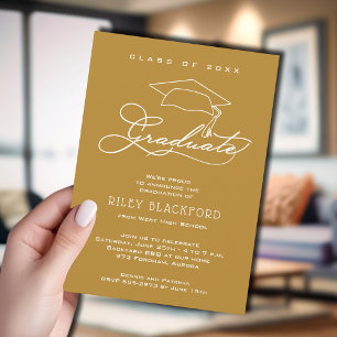 Modern Grad Cap Gold Graduation Announcement