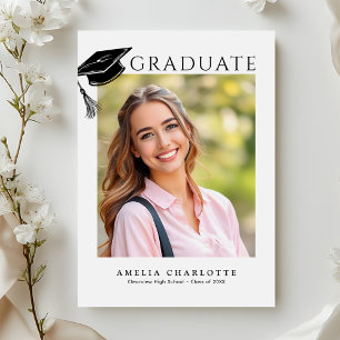 Modern Grad Cap Minimalist Graduation Photo Announcement
