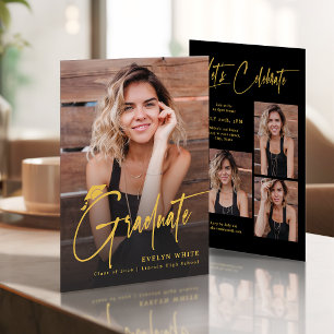 Modern Grad Cap Script Photo Simple Graduation Invitation
