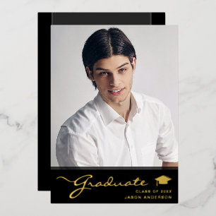 Modern Grad   Elegant Script Trendy 1 Photo Card
