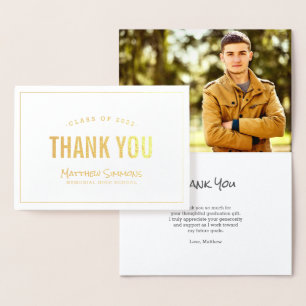 Modern Grad Gold Foil Photo Thank You Card