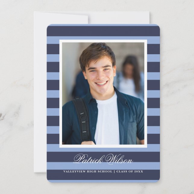 Modern Grad graduation announcement card_Navy (Front)