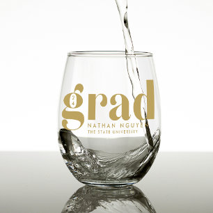 Modern Grad Graduation Year & Name Stemless Wine Glass