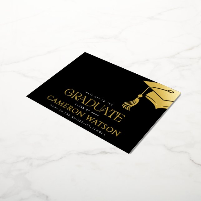 Modern Grad Hat Tassel Graduation Foil Postcard (Rotated)