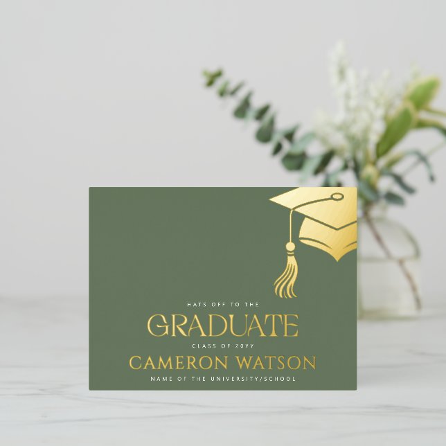 Modern Grad Hat Tassel Graduation Foil Postcard (Standing Front)