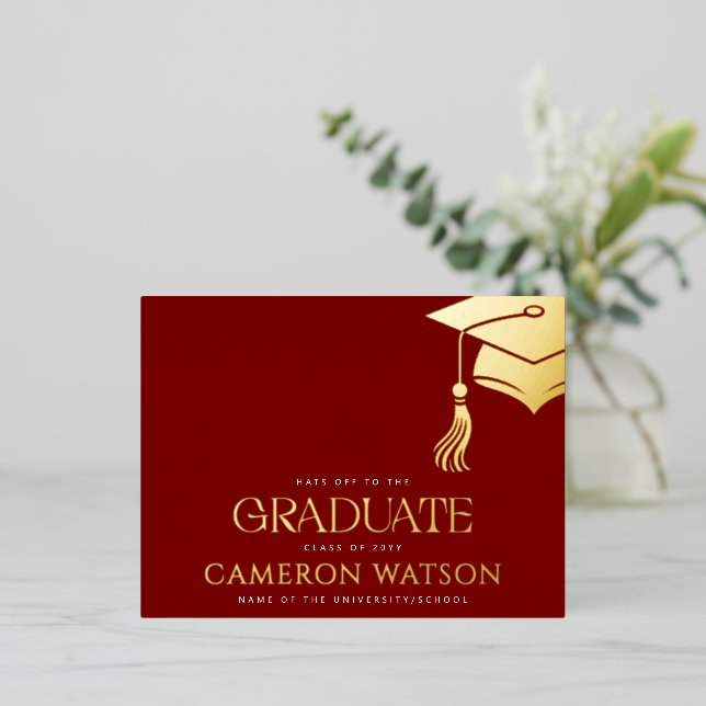 Modern Grad Hat Tassel Graduation Foil Postcard (Standing Front)