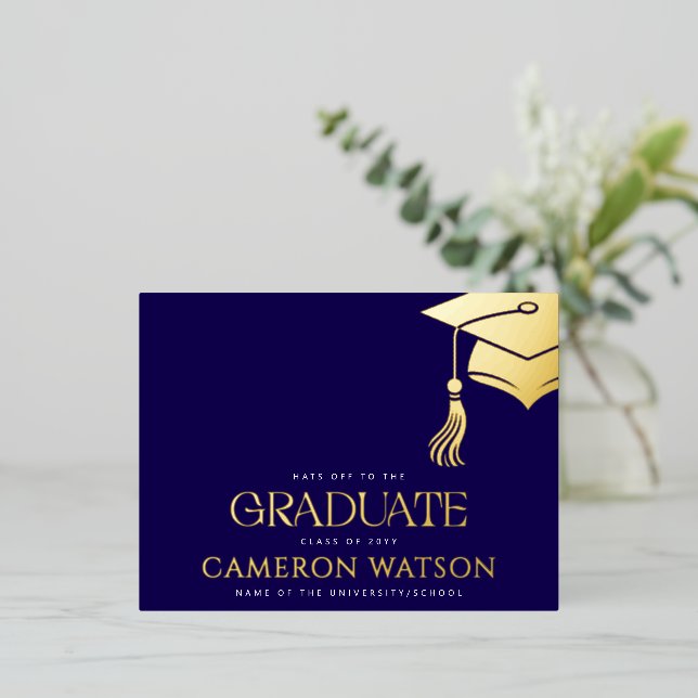 Modern Grad Hat Tassel Graduation Foil Postcard (Standing Front)