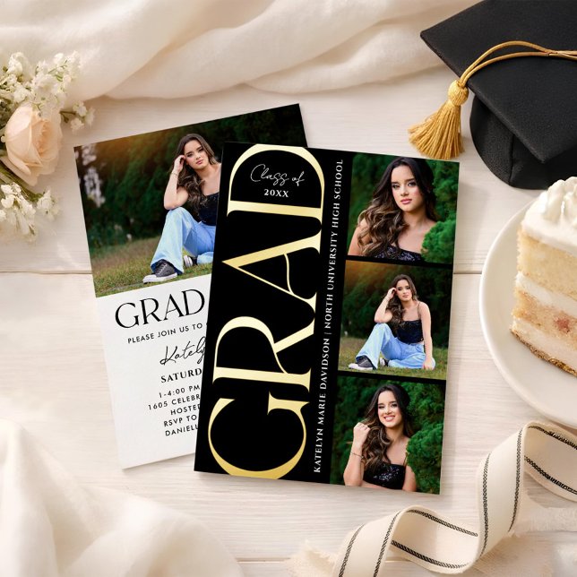 Modern Grad Multi Photo Graduation Party Gold (Creator Uploaded)