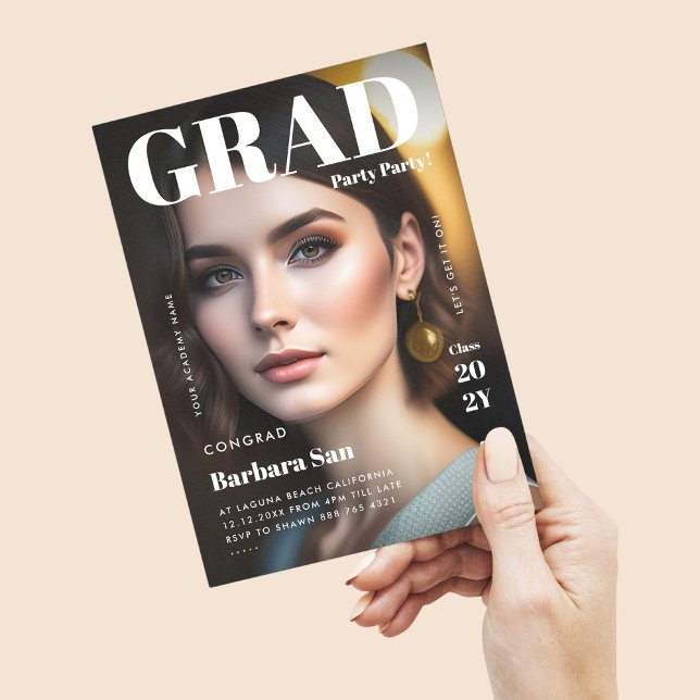 Modern Grad Party Magazine Photo Graduation Invitation (Creator Uploaded)