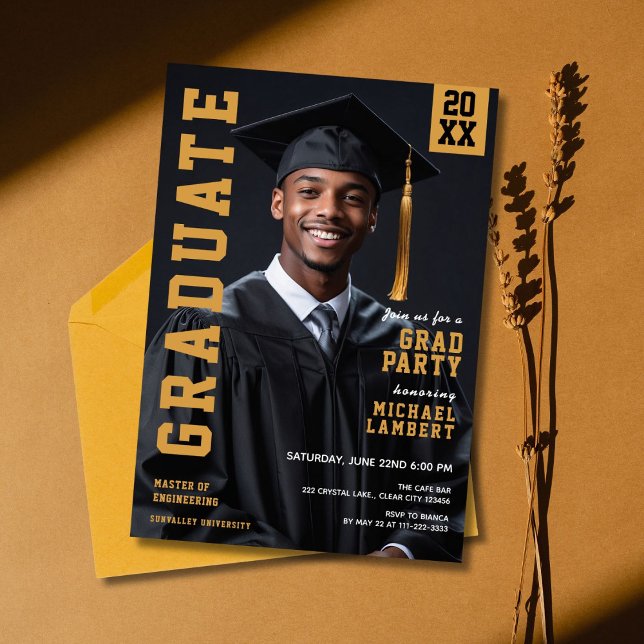 Modern Grad Party Photo Graduation Invitation (Creator Uploaded)