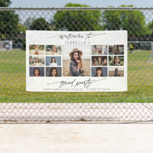 Modern Grad Party Welcome Script 13 Photo Collage  Banner