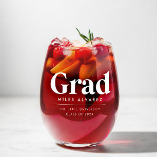 Modern Grad Personalised Graduation Class of 2025 Stemless Wine Glass