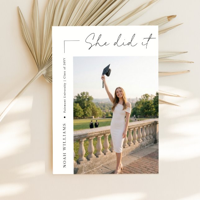 Modern Grad Photo Black Bow Graduation Announcement (Creator Uploaded)