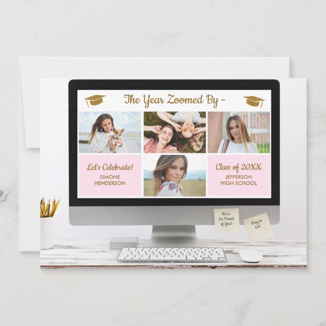 Modern Grad Photo Collage Funny Graduation Party Invitation (Front)