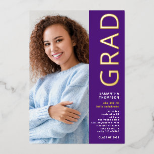 Modern Grad Photo Graduation Purple Gold Real