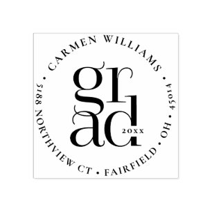 Modern Grad Round Return Address Wood Art Stamp