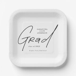 Modern Grad Script Typography Graduation Paper Plate
