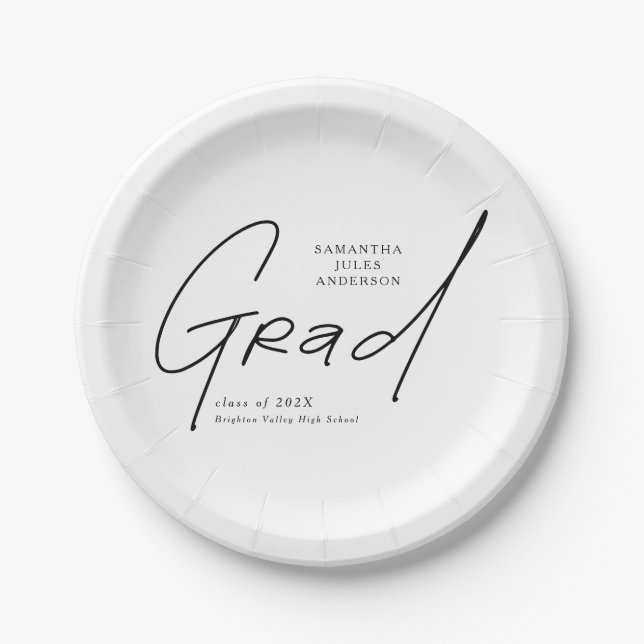 Modern Grad Script Typography Graduation Paper Plate (Front)