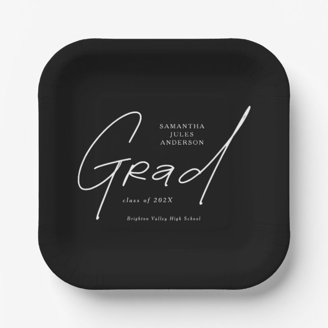 Modern Grad Script Typography Graduation Paper Plate (Front)