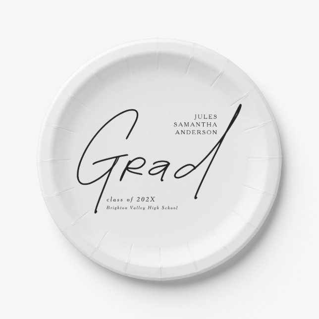 Modern Grad Script Typography Graduation Paper Plate (Front)