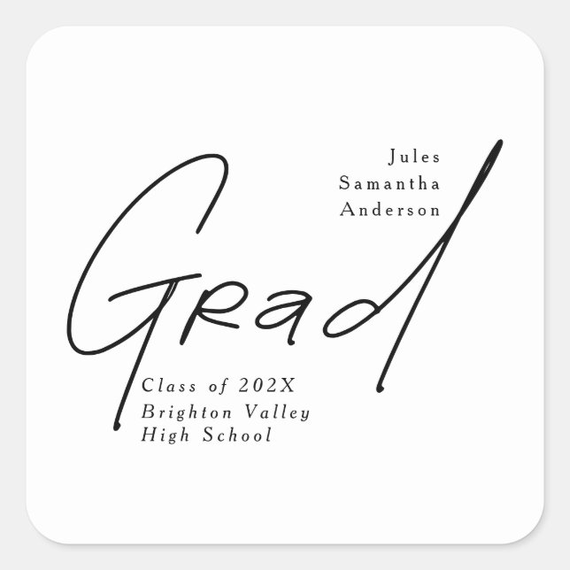 Modern Grad Script Typography Graduation Square Sticker (Front)