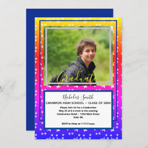 Modern Grad Stars Blue Graduation Party Invitation