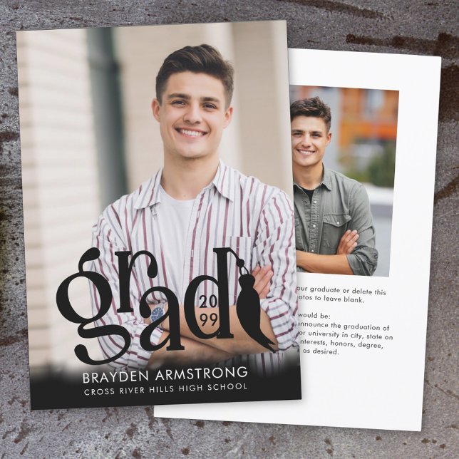 Modern GRAD Tassel 2 Photos Black Overlay Announcement (Creator Uploaded)