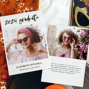 Modern Grad   Two Photos and Handwritten Text Invitation