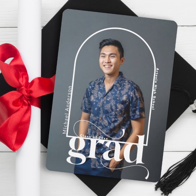 Modern GRAD White Arch Photo Graduation Party Invitation (Creator Uploaded)