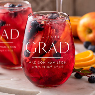 Modern Grad White Graduation Stemless Wine Glass