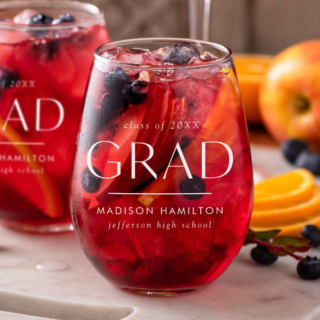 Modern Grad White Graduation Stemless Wine Glass (Creator Uploaded)