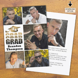 Modern Grad Year Black Gold Gradient 6 Photos Announcement