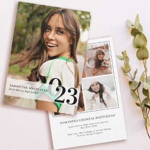 Modern Grad Year Photo White Announcement Card
