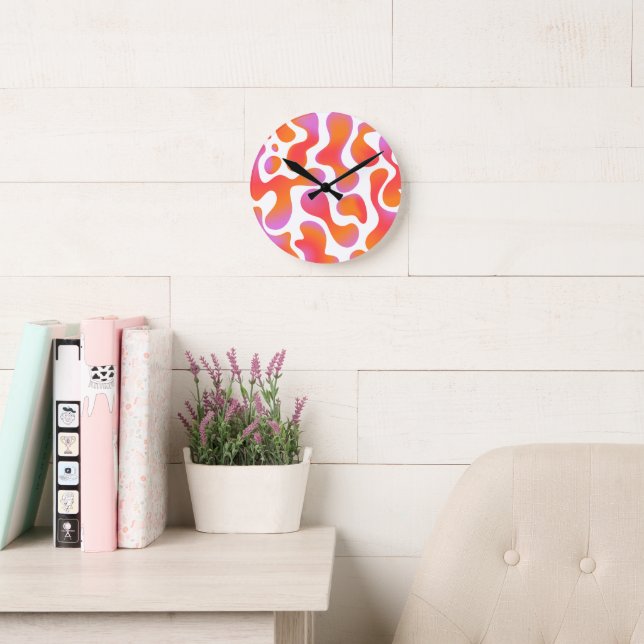 Modern Gradient Blobs Pattern in Pink and Orange Round Clock (Reading Room)