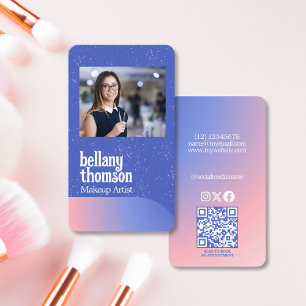 Modern Gradient Blue Pink Photo Makeup Artist Business Card