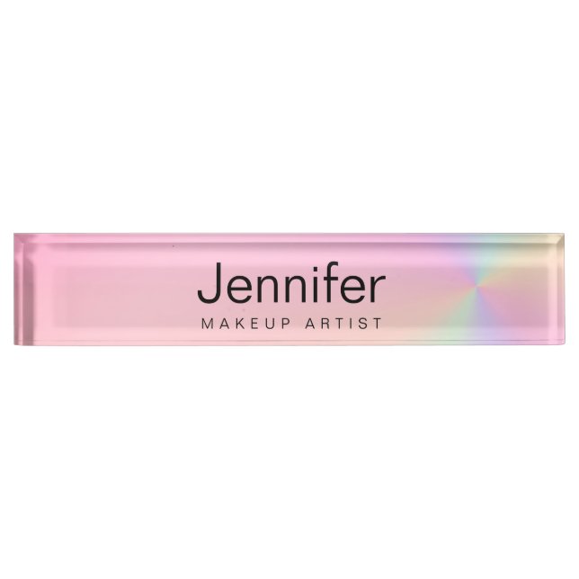 Modern gradient colorful holographic makeup artist nameplate (Front)
