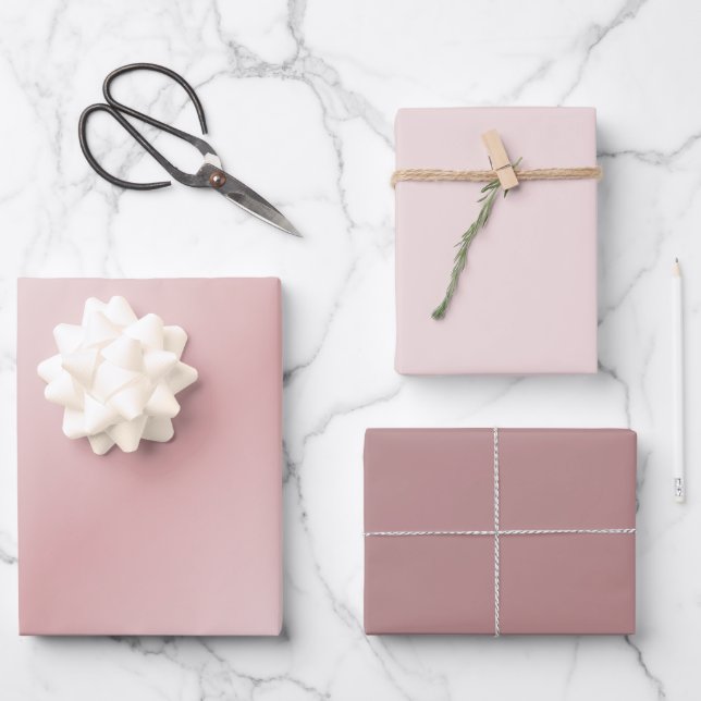  Modern Gradient Dusty Blush Mauve Solid Pink 3Set Wrapping Paper Sheet (Front)