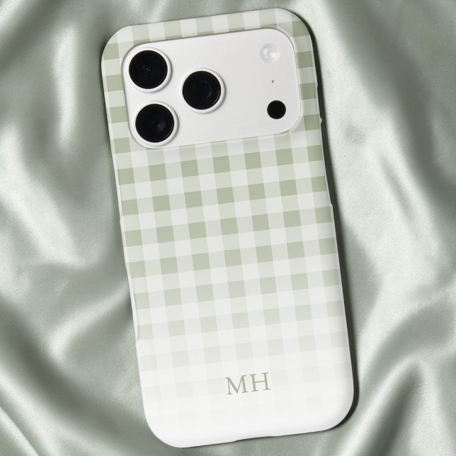 Modern Gradient Green Gingham Minimal Monogram (Modern Gradient Green Gingham Minimal Monogram Case-Mate iPhone Case)