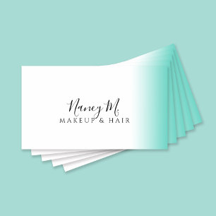 Modern gradient mint white makeup & hair business card