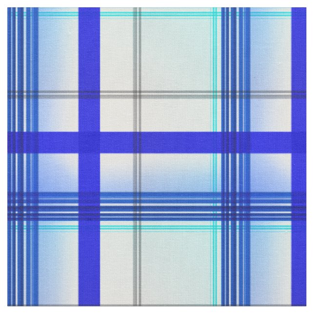 Modern Gradient Plaid Check Azure  Blue Tones Fabric (Close Up)