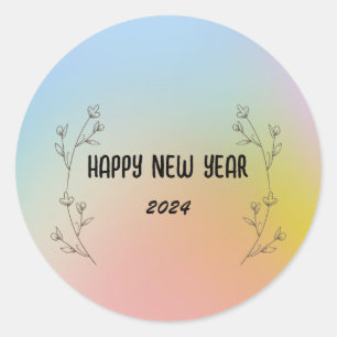 Modern Gradient watercolor floral Happy New year  Classic Round Sticker