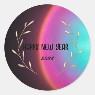 Modern Gradient watercolor floral Happy New year Classic Round Sticker