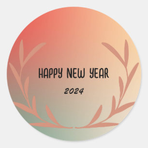 Modern Gradient watercolor floral Happy New year Classic Round Sticker