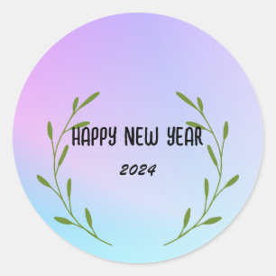 Modern Gradient watercolor floral Happy New year  Classic Round Sticker
