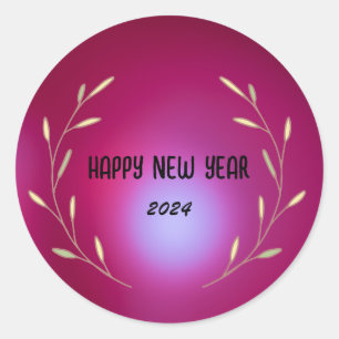 Modern Gradient watercolor floral Happy New year Classic Round Sticker