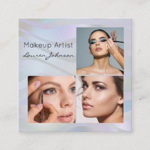 Modern Gradient Wave 3 Photo Makeup Square Business Card