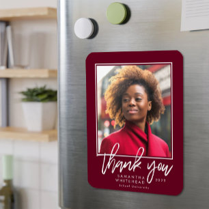 Modern Graduate 2022 Photo Burgundy Thank You Magnet