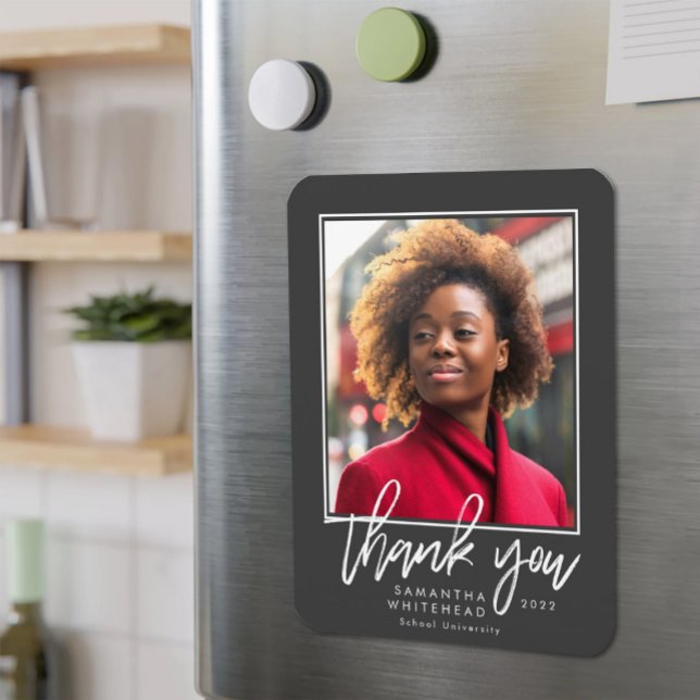 Modern Graduate 2022 Photo Dark Grey Thank You Magnet (Creator Uploaded)